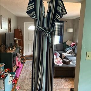 Striped Jumpsuit with Tie Waist